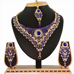 Blue color Necklace in Copper, Metal Alloy studded with CZ Diamond & Gold Rodium Polish : 1689001
