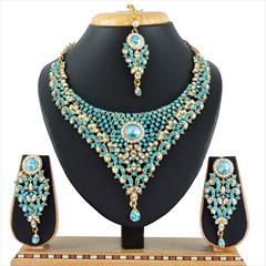 Blue color Necklace in Copper, Metal Alloy studded with CZ Diamond & Gold Rodium Polish : 1689006