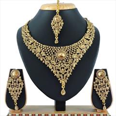 Gold color Necklace in Copper, Metal Alloy studded with CZ Diamond & Gold Rodium Polish : 1689008
