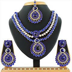 Blue color Necklace in Copper, Metal Alloy studded with CZ Diamond & Gold Rodium Polish : 1689643