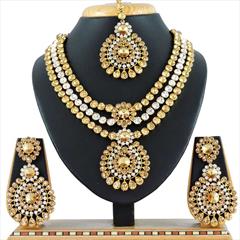Gold, White and Off White color Necklace in Copper, Metal Alloy studded with CZ Diamond & Gold Rodium Polish : 1689648