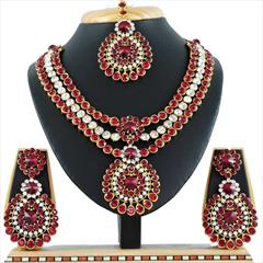 Red and Maroon color Necklace in Copper, Metal Alloy studded with CZ Diamond & Gold Rodium Polish : 1689650