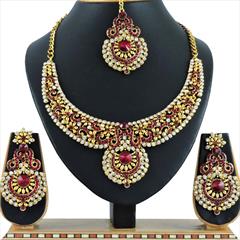 Red and Maroon color Necklace in Copper, Metal Alloy studded with CZ Diamond & Gold Rodium Polish : 1689743