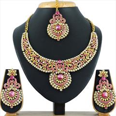Pink and Majenta color Necklace in Copper, Metal Alloy studded with CZ Diamond & Gold Rodium Polish : 1689747