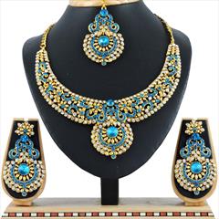 Blue color Necklace in Copper, Metal Alloy studded with CZ Diamond & Gold Rodium Polish : 1689749