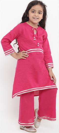 Pink and Majenta color Girls Top with Bottom in Cotton fabric with Gota Patti work : 1689787