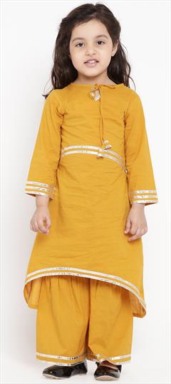 Yellow color Girls Top with Bottom in Cotton fabric with Gota Patti work : 1689792