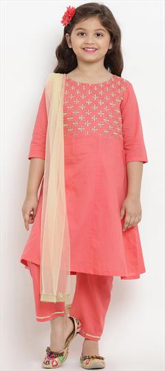 Pink and Majenta color Kids Salwar in Cotton fabric with Embroidered, Thread work : 1689795