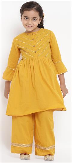 Yellow color Girls Top with Bottom in Cotton fabric with Gota Patti work : 1689803