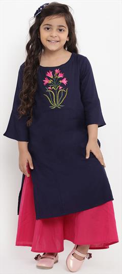Blue color Girls Top with Bottom in Cotton fabric with Embroidered, Thread work : 1689806