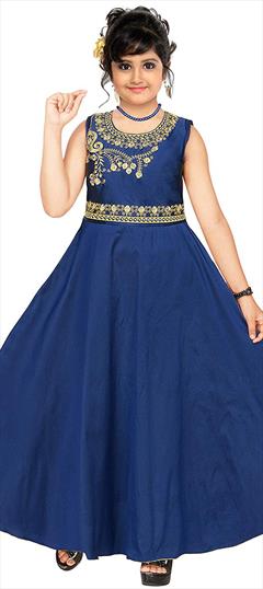 Blue color Girls Gown in Taffeta Silk fabric with Embroidered, Thread work : 1689836