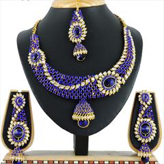 Blue color Necklace in Copper, Metal Alloy studded with CZ Diamond & Gold Rodium Polish : 1689837