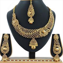 Gold color Necklace in Brass, Metal Alloy studded with CZ Diamond & Gold Rodium Polish : 1689838