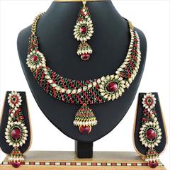 Green, Red and Maroon color Necklace in Copper, Metal Alloy studded with CZ Diamond & Gold Rodium Polish : 1689840