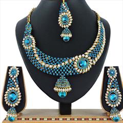 Blue color Necklace in Copper, Metal Alloy studded with CZ Diamond & Gold Rodium Polish : 1689841