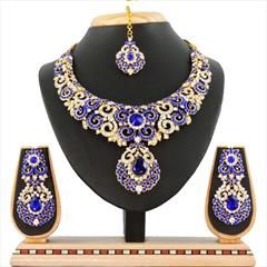 Blue color Necklace in Copper, Metal Alloy studded with CZ Diamond & Gold Rodium Polish : 1689912