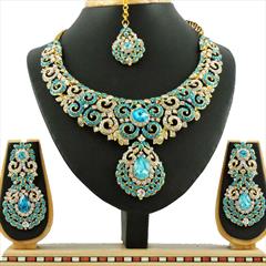 Blue color Necklace in Copper, Metal Alloy studded with CZ Diamond & Gold Rodium Polish : 1689914
