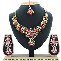 Red and Maroon color Necklace in Copper, Metal Alloy studded with CZ Diamond & Gold Rodium Polish : 1689978