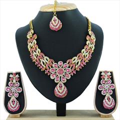 Pink and Majenta color Necklace in Copper, Metal Alloy studded with CZ Diamond & Gold Rodium Polish : 1689987