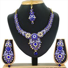 Blue color Necklace in Copper, Metal Alloy studded with CZ Diamond & Gold Rodium Polish : 1690084