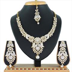 White and Off White color Necklace in Copper, Metal Alloy studded with CZ Diamond & Gold Rodium Polish : 1690090