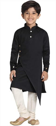 Black and Grey color Boys Kurta Pyjama in Cotton fabric with Thread work : 1690134
