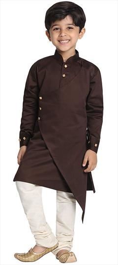 Beige and Brown color Boys Kurta Pyjama in Cotton fabric with Thread work : 1690136