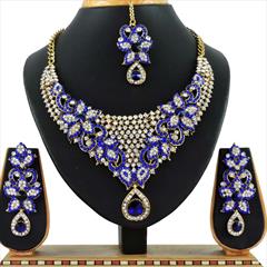 Blue color Necklace in Copper, Metal Alloy studded with CZ Diamond & Gold Rodium Polish : 1690163