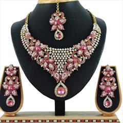 Pink and Majenta color Necklace in Copper, Metal Alloy studded with CZ Diamond & Gold Rodium Polish : 1690166