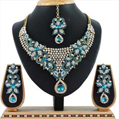 Blue color Necklace in Copper, Metal Alloy studded with CZ Diamond & Gold Rodium Polish : 1690169