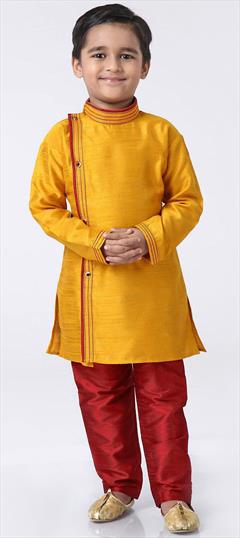 Yellow color Boys Kurta Pyjama in Dupion Silk fabric with Thread work : 1690177