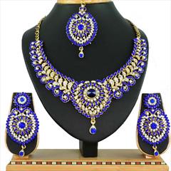 Blue color Necklace in Copper, Metal Alloy studded with CZ Diamond & Gold Rodium Polish : 1690240