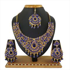 Blue color Necklace in Copper, Metal Alloy studded with CZ Diamond & Gold Rodium Polish : 1690288