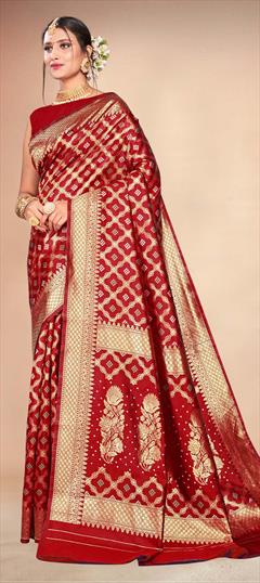 Traditional Red and Maroon color Saree in Art Silk, Silk fabric with South Weaving work : 1690297