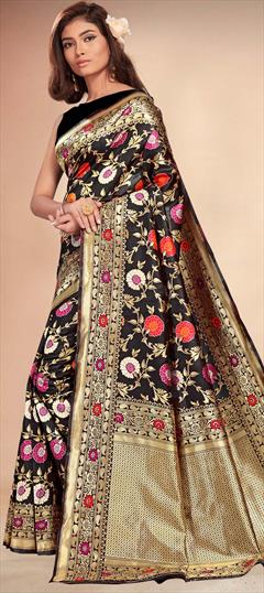 Traditional Black and Grey color Saree in Art Silk, Silk fabric with South Weaving work : 1690300