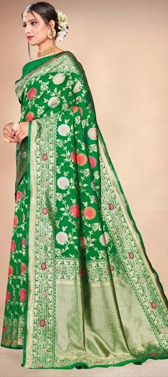 Traditional Green color Saree in Art Silk, Silk fabric with South Weaving work : 1690313