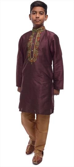 Purple and Violet color Boys Kurta Pyjama in Dupion Silk fabric with Embroidered work : 1690325