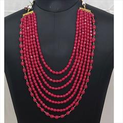 Pink and Majenta color Groom Necklace in Metal Alloy studded with Beads & Gold Rodium Polish : 1690582