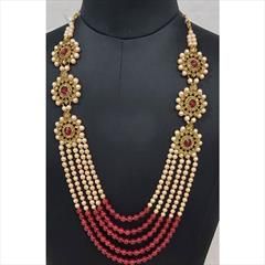 Beige and Brown, Red and Maroon color Groom Necklace in Metal Alloy studded with Beads & Gold Rodium Polish : 1690586