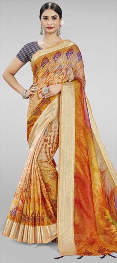 Casual, Traditional Multicolor color Saree in Linen fabric with Bengali Digital Print work : 1690748