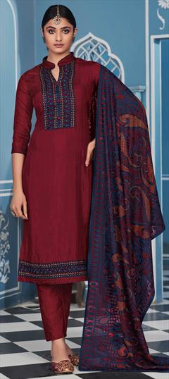 Festive, Party Wear Black and Grey color Salwar Kameez in Uppada Silk fabric with Straight Embroidered, Resham, Stone, Thread work : 1690890