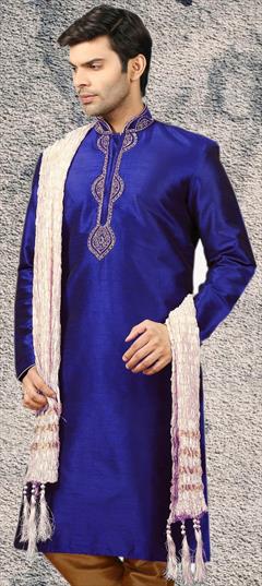 Blue color Kurta in Dupion Silk fabric with Embroidered, Thread work : 1691450