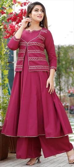 Festive, Party Wear Purple and Violet color Tunic with Bottom in Cotton fabric with Gota Patti work : 1691617