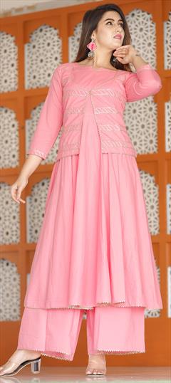 Festive, Party Wear Pink and Majenta color Tunic with Bottom in Cotton fabric with Gota Patti work : 1691619