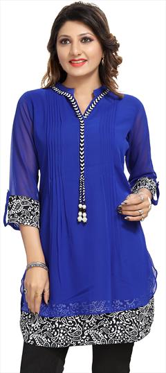 Casual Blue color Kurti in Faux Georgette fabric with Long Sleeve, Straight Printed work : 1691751