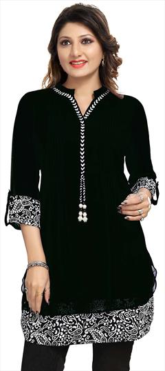 Casual Black and Grey color Kurti in Faux Georgette fabric with Long Sleeve, Straight Printed work : 1691753