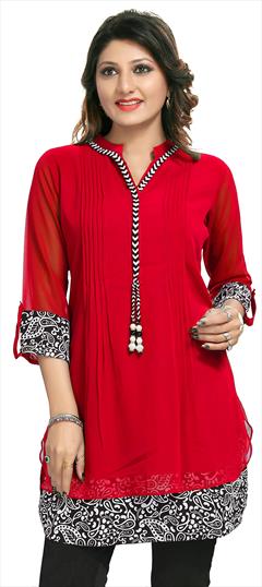 Casual Red and Maroon color Kurti in Faux Georgette fabric with Long Sleeve, Straight Printed work : 1691754