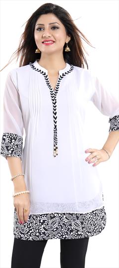 Casual White and Off White color Kurti in Faux Georgette fabric with Long Sleeve, Straight Printed work : 1691755