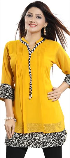 Casual Yellow color Kurti in Faux Georgette fabric with Long Sleeve, Straight Printed work : 1691757