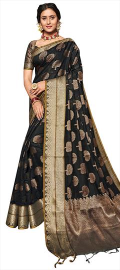 Traditional Black and Grey color Saree in Art Silk, Silk fabric with Bengali, South Weaving work : 1691922
